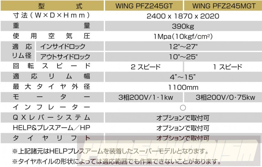 WING　PFZ245GT-SUPER　EIWA製タイヤチェンジャー　